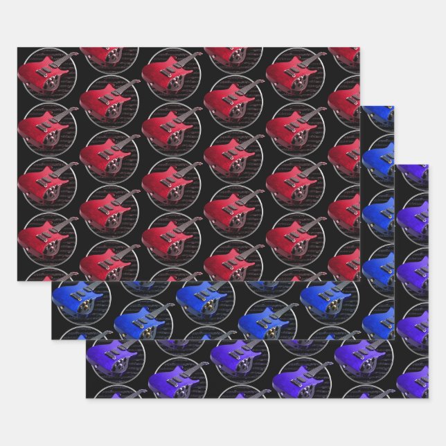 Red Blue & Lila Electric Guitars Geschenkpapier Set (Set)