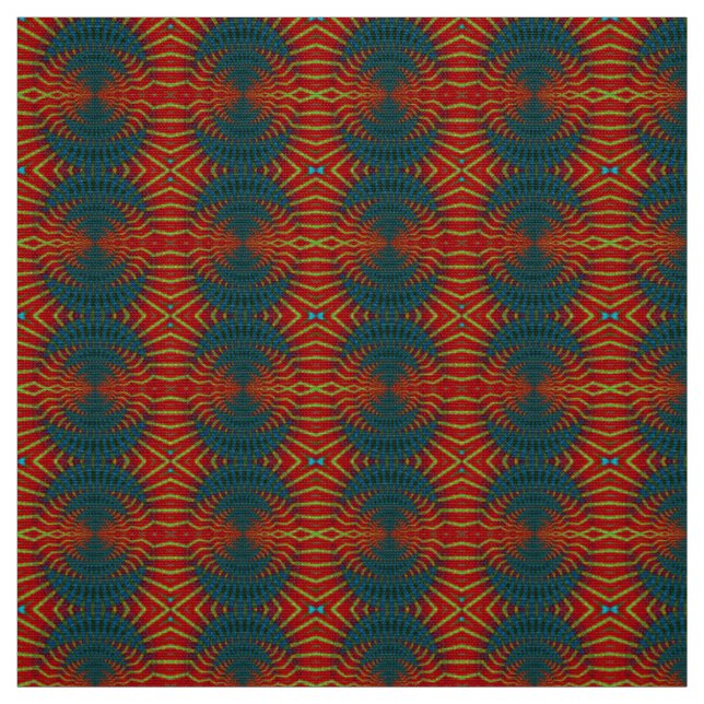 Red Blue Modern Ethnic Textile Tribal Print Trippy Stoff (Muster)