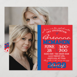 Red & Blue Modern Graduation 2 Invitation photo