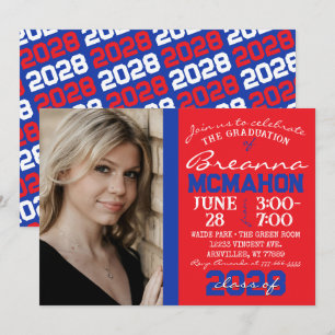 Red & Blue Modern Graduation Photo Invitation