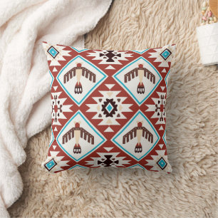 Red Blue Native American Eagtern Pattern Kissen