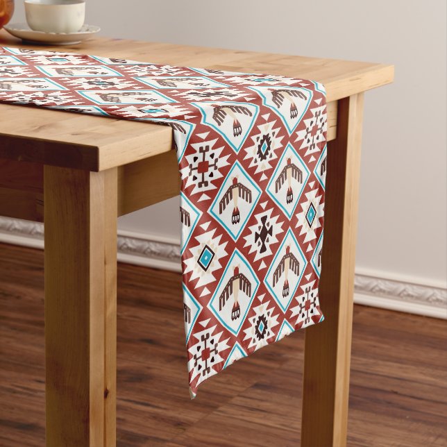 Red Blue Native American Eagtern Pattern Mittelgroßer Tischläufer (Beispiel)
