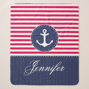 Red Blue Nautic Anchor Design Individuelle Name Sherpadecke