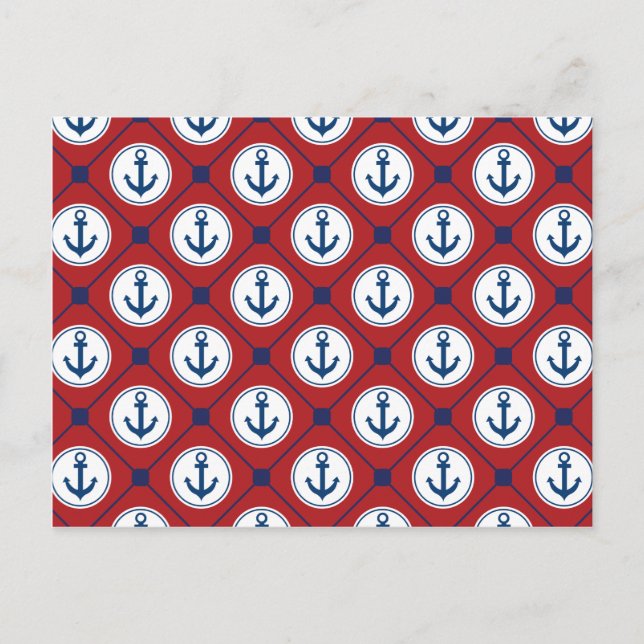 Red Blue Nautic Anchor Muster Postkarte (Vorderseite)
