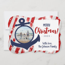 Red & Blue Nautical Anchor Frohe Weihnachtskarte