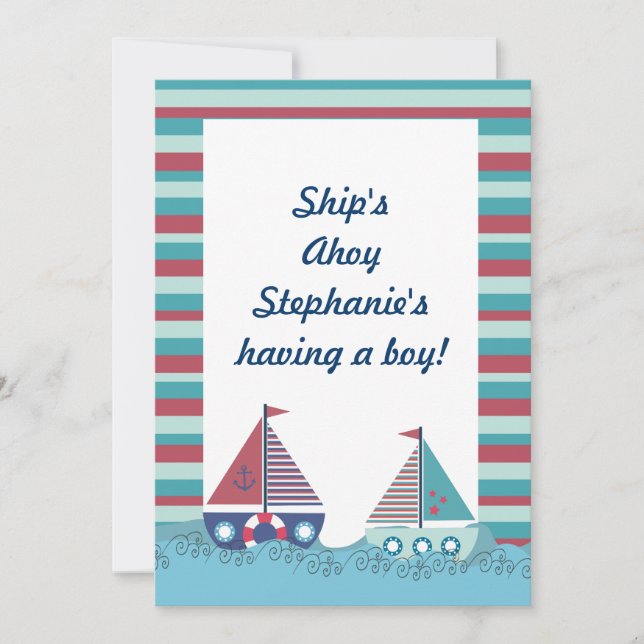 Red Blue Nautical Baby shower nautique Invitation (Devant)