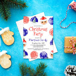 Red Blue Niedlich Ornament Baubles Party Einladung<br><div class="desc">Diese niedliche und festliche Weihnachtsfeier lädt zu einem festlichen Party ein. Es sind handgezeichnet hellrote, blaue, weiße, schwarze und grüne Ornamente, die um die Grenze herum angeordnet sind. Zu den Ornamenten zählen ein Weihnachtsmann, Schneeflocke, Baum und dekorative Ornamente. Es ist modern, cool, einzigartig und lustig; das perfekte Design, um es...</div>