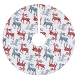 Red Blue Nordic Pattern Rentier Weihnachten Polyester Weihnachtsbaumdecke