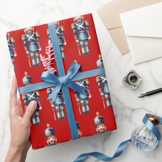 Red & Blue Nutcracker Weihnachten Geschenkpapier (Schenken)