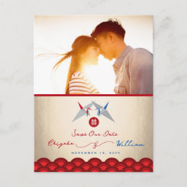 Red Blue Paper Cranes asiatische Hochzeit speicher Ankündigungspostkarte