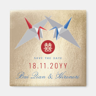 Red Blue Paper Cranes asiatische Hochzeit speicher Magnet