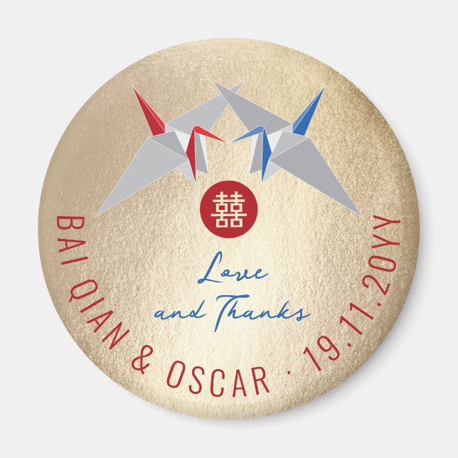 Red & Blue Paper Cranes asiatische Hochzeitsfeier  Magnet (Vorne)