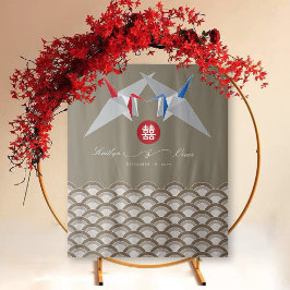 Red & Blue Paper Cranes Origami chinesische Hochze Wandteppich