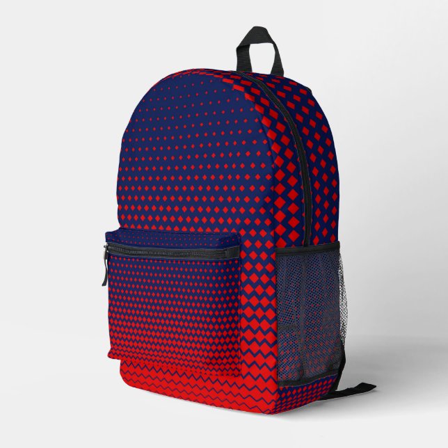 Red Blue Pattern Design Bedruckter Rucksack (Rückseitige Ecke Rechts)
