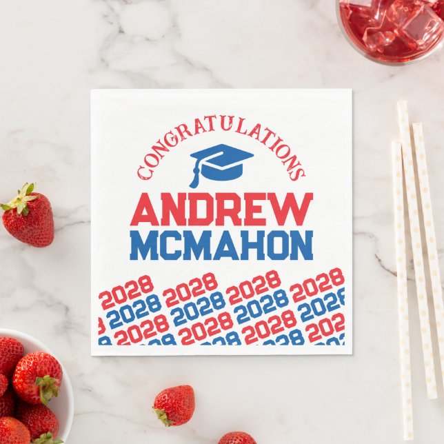 Red & Blue Personalisiert Graduation Party Paper Serviette (Beispiel)
