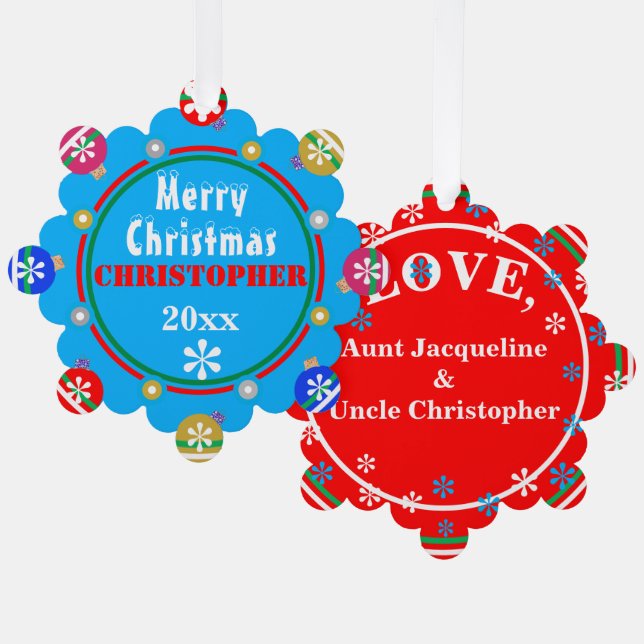 Red Blue Pink Gold Snowflakes NAME Ornament Karte (Vorderseite/Rückseite)