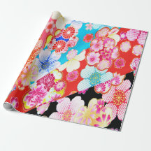 Red Blue Pink Japanisch Kimono Blumendekoupage