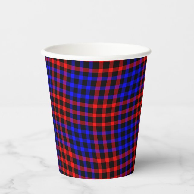 Red Blue Plaid Checker Seamless Pattern Pappbecher (Vorderseite)