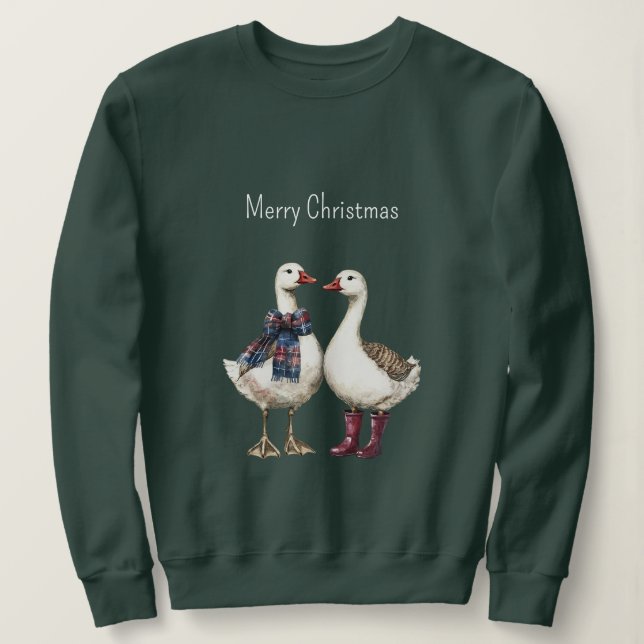 Red Blue Plaid Christmas Geese Sweatshirt (Design vorne)