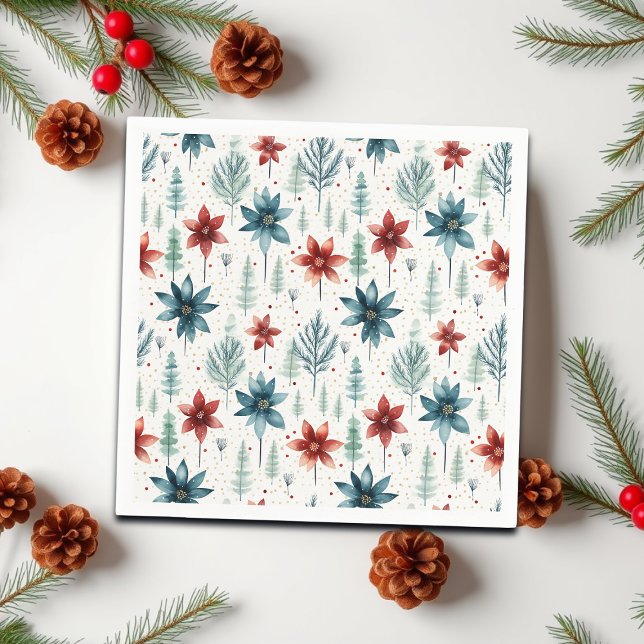 Red Blue Poinsettia Winter Serviette (Von Creator hochgeladen)