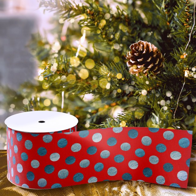 Red & Blue Polka Dots Moderne Niedliche Elegant Kl Ripsband (Von Creator hochgeladen)