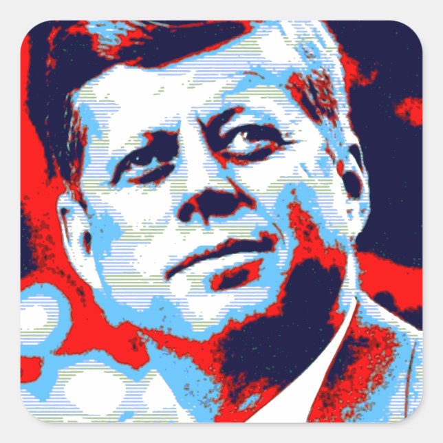 Red Blue Pop Art JFK John F. Kennedy Quadratischer Aufkleber (Vorderseite)