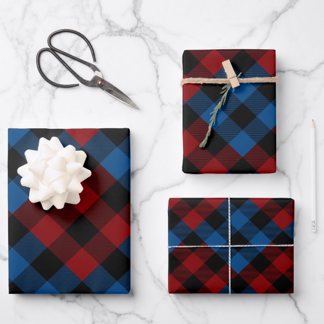 Red & Blue Quilt Buffalo Karierter Urlaub Geschenkpapier Set (Vorderseite)