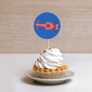 Red Blue Racing Car Racetrack Baby Boy Dedication Runder Aufkleber