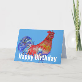 Red Blue Rooster Watercolor Hühnervögel Vögel Karte