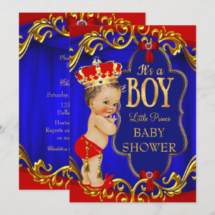 Red Blue Royal Boy Prince Baby Dusche Einladung