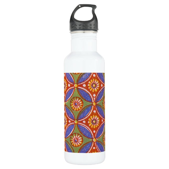 Red Blue Rustic farbenfroher Kreis Ägypten Kunstmu Edelstahlflasche (Vorderseite)