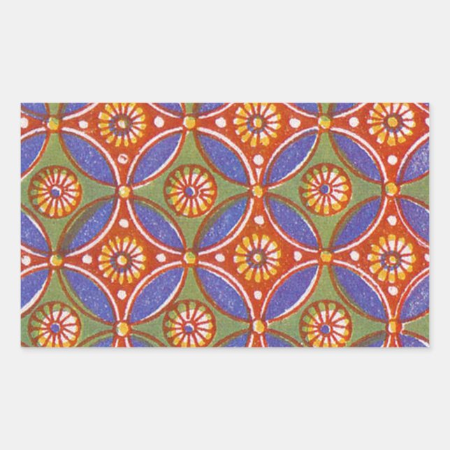 Red Blue Rustic farbenfroher Kreis Ägypten Kunstmu Rechteckiger Aufkleber (Vorderseite)