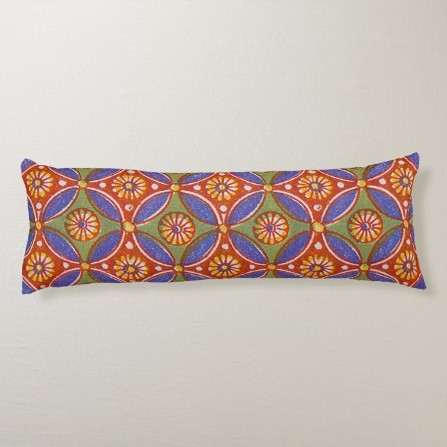 Red Blue Rustic farbenfroher Kreis Ägypten Kunstmu Seitenschläferkissen (Rückseite)