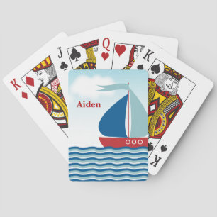 Red & Blue Sailboat auf Water Waves, Personalisier Spielkarten