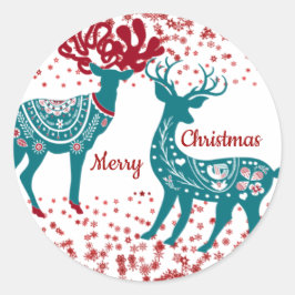 Red Blue Scandinavian Nordic Christmas Rentier Runder Aufkleber