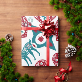 Red Blue Scandinavian Nordic Christmas Stadium Geschenkpapier
