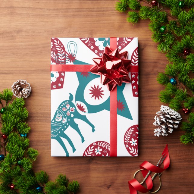Red Blue Scandinavian Nordic Christmas Stadium Geschenkpapier (Feiertagsgeschenk)