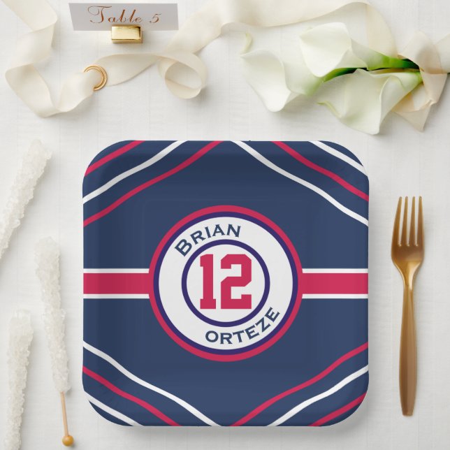Red & Blue Sports Themenpapier Plakat Pappteller (Hochzeit)
