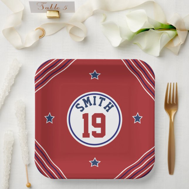 Red & Blue Sports Themenpapier Plakat Pappteller (Hochzeit)