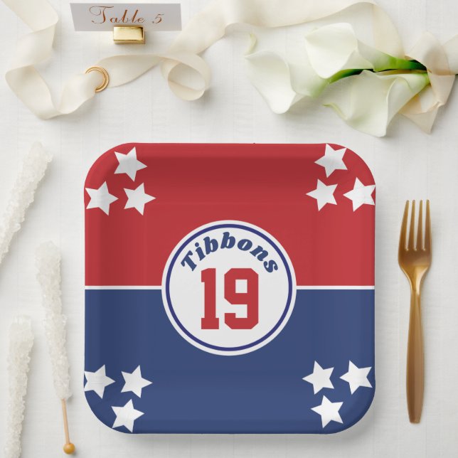 Red & Blue Sports Themenpapier Plakat Pappteller (Hochzeit)