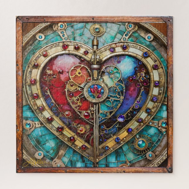 Red & Blue Stached Glass Heart Steampunk Serie (Vertikal)