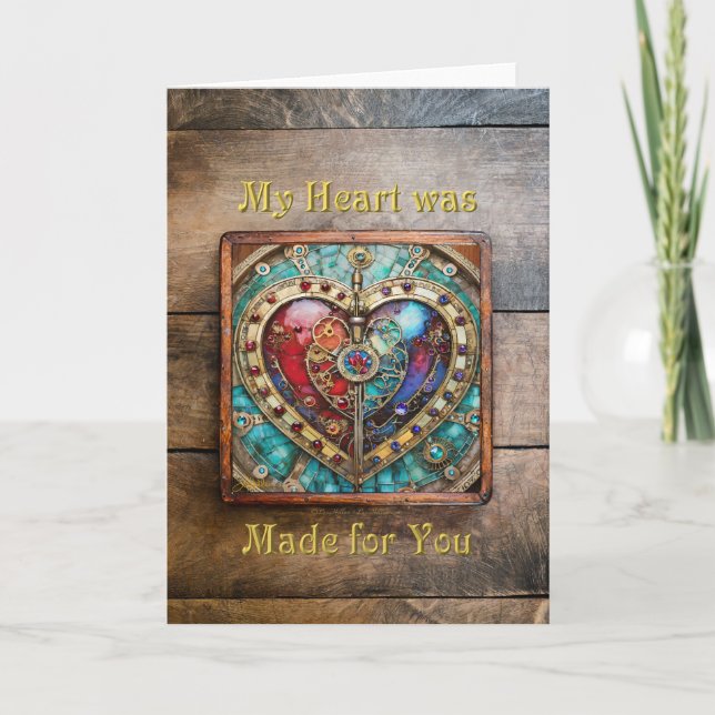 Red & Blue Stached Glass Heart Steampunk Serie Dankeskarte (Vorderseite)