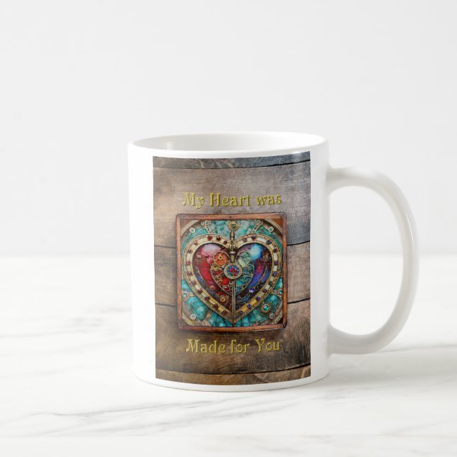 Red & Blue Stached Glass Heart Steampunk Serie Kaffeetasse (Rechts)