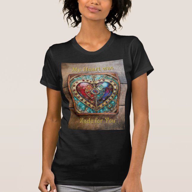 Red & Blue Stached Glass Heart Steampunk Serie T-Shirt (Vorderseite)