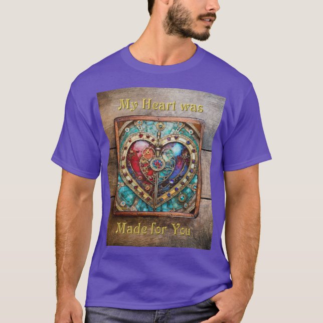 Red & Blue Stached Glass Heart Steampunk Serie T-Shirt (Vorderseite)