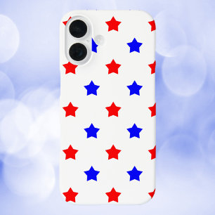 Red Blue Star Muster Weißer Hintergrund iPhone 16 Hülle