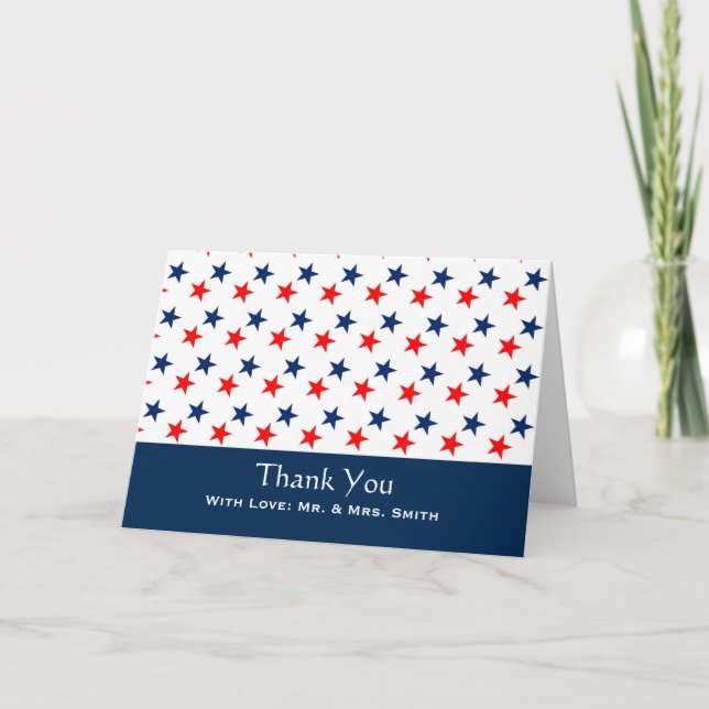 Red Blue Star Personalisiert Vielen Dank Dankeskarte (Vorderseite)