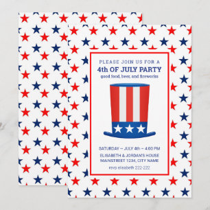Red Blue Stars 4 juillet Invitations