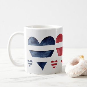 Red Blue Stripe Wasserfarbe Herz Valentinstag Kaffeetasse