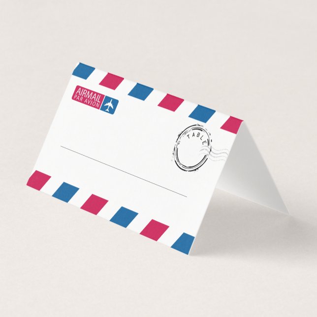 Red Blue Stripes Airmail Hochzeiten Platzkarten (Vorderseite)
